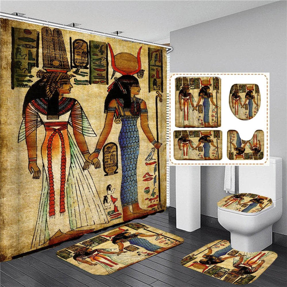 Retro Duschvorhang – Ägyptisches Design – 180x180cm Set