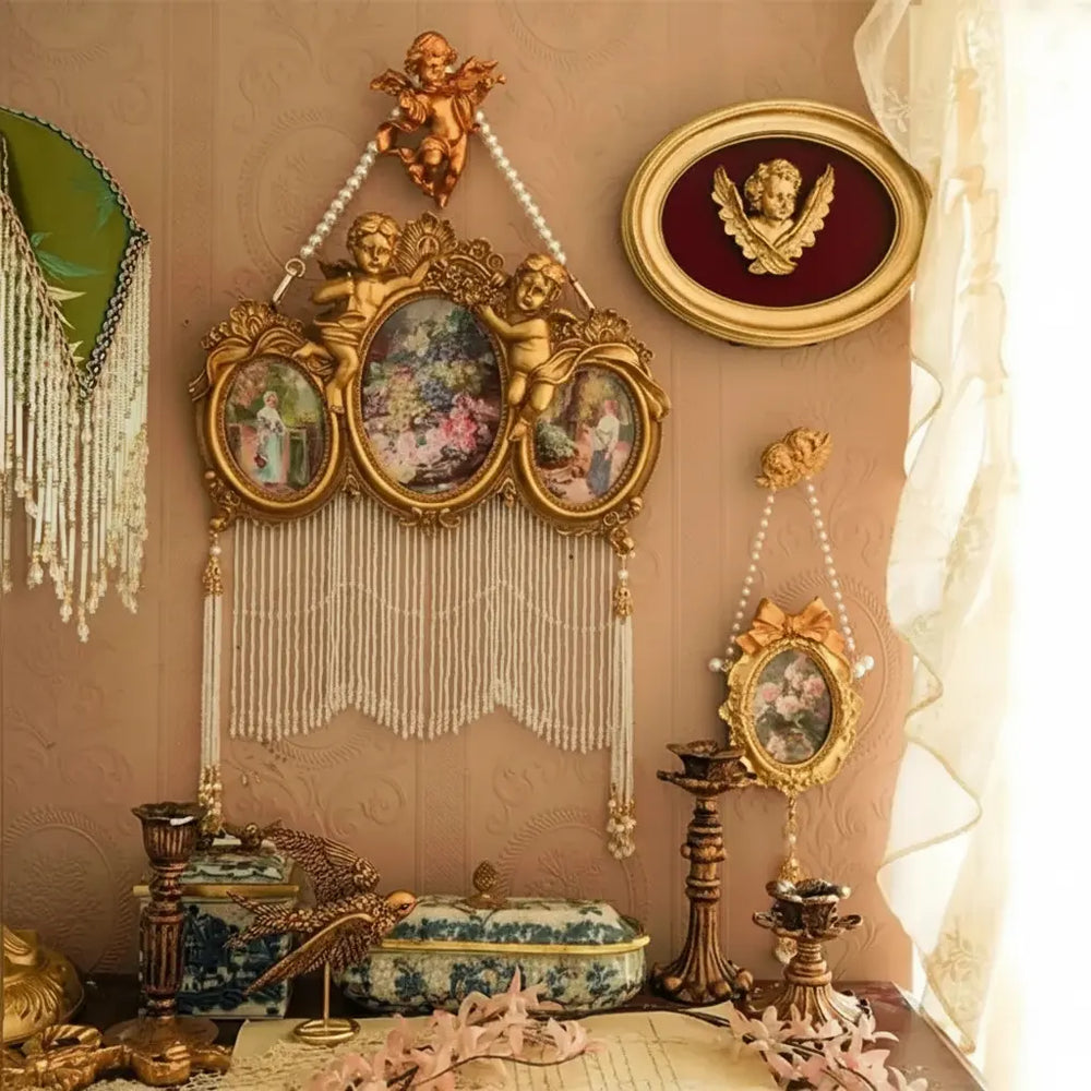 Europäischer Fotorahmen im Vintage-Stil mit Engelrelief aus Resin, Farbe: C