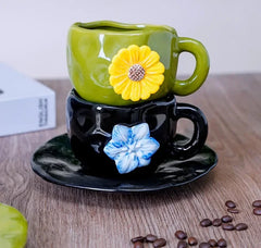 Keramik-Set Tasse Vintage – Reliefblumen