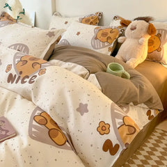 Ins Bären Bettbezug-Set – Koreanisch Florales Design – Queen Grösse