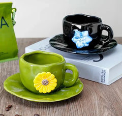 Keramik-Set Tasse Vintage – Reliefblumen