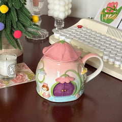 Niedliches Mädchen Keramiktasse – Handgemacht Bone China mit Deckel