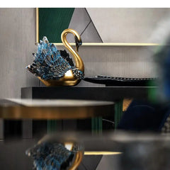 Blaue Feder Schwan Figur – Moderne Resin Tier Tischdeko