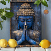 Blaue Buddha-Schild - Vintage Aluminium - 20x30cm