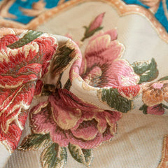 Chenille Blumenkissenbezug – Vintage Bestickt 48cm