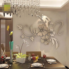3D Blumen Wandsticker aus acryl in silber, rechteckig, modernes design 40x60 cm