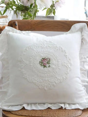 Blumengestickter Kissenbezug – Vintage Polyester 45x45cm