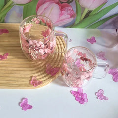 Doppelwandige Glas-Tasse – Borosilikat-Blumendesign – 250/400ml