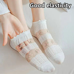 Transparente Socken Set – Vintage Floral Baumwolle – Niedriges Rohr