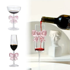 Kreatives pinkes Schleifen Weinglas – Glasdesign – Hoch
