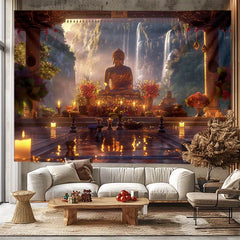 Tapisserie – Goldener Buddha Wasserfall – 150x200cm