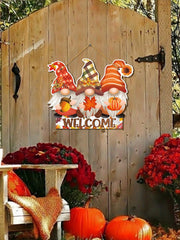 Herbst-Gnom-Willkommensschild - Rustikales Holz - Bauernhausdekor