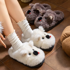 Winter Cartoon-Hundeslippers – Plüschfell, Innenbereich