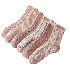 Damen Rosa Blumensocken – Baumwoll-Mix – Allesset
