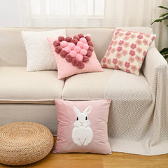 Samtiges Plüschhasen-Kissen – Süsses Blumenmuster 45x45cm