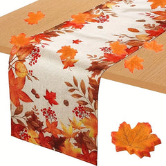 Herbst Tischläufer Leinen – Ahornblatt Design – 150x33cm