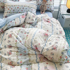 Ins Bären Bettbezug-Set – Koreanisch Florales Design – Queen Grösse