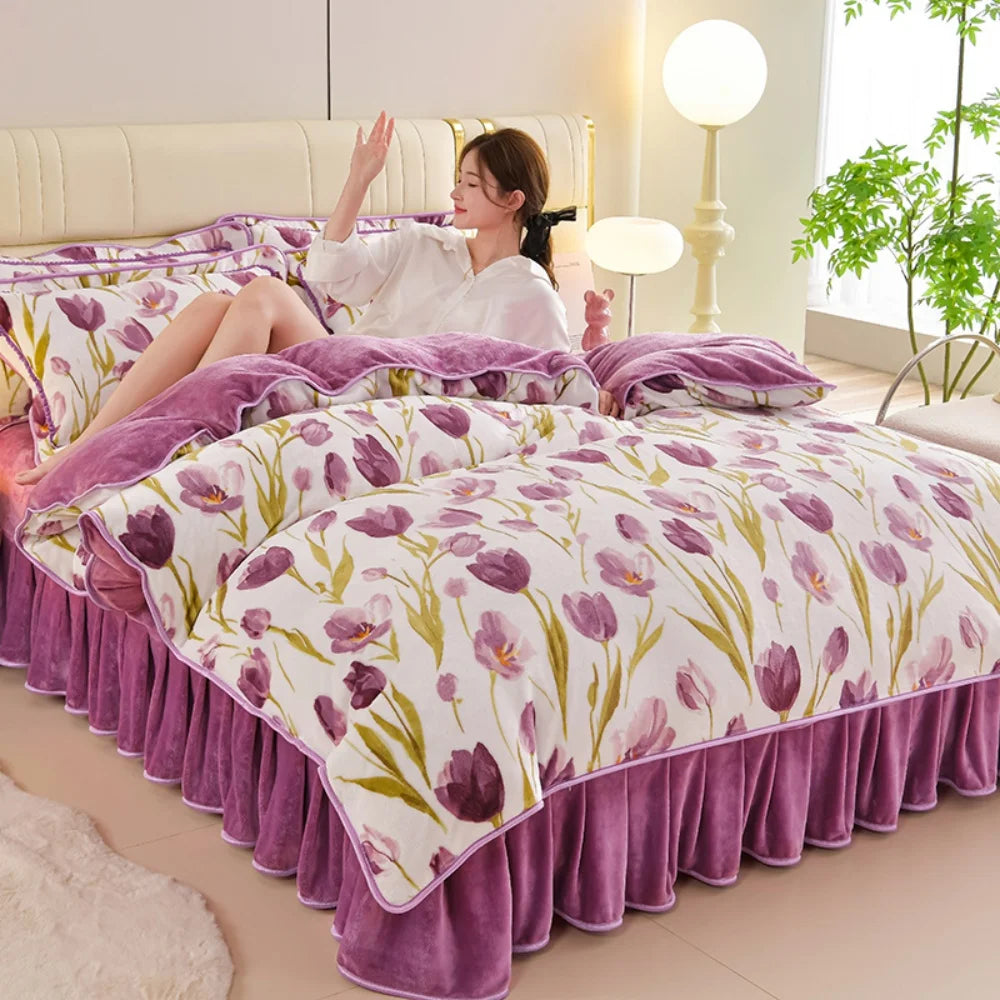 Milchvelours Bettset in bainianhaohe, 200x230 cm, Floral Stil