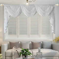 Weisse Spitzen-Scheibengardine – Luxuriöses Perlen-Design