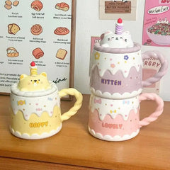 Keramiktasse – Cartoon-Design – Mit Deckel