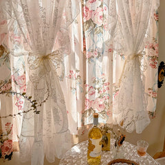 Blumenvorhänge – Romantisches Spitzendesign – 140x130cm Erkerfenster