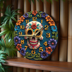 Holzwanduhr – Modern Skull – 30x30CM