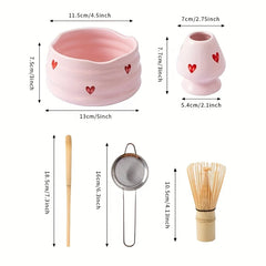 Niedliches Matcha Set – Rosa Keramik Herz – 5tlg. Set