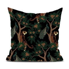 Tiger und Pfau Kissen – Plüsch Baumwoll Design 45x45 cm