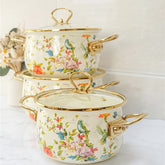 Emaille Suppentopf – Retro Blumen Design – Grosse Kapazität