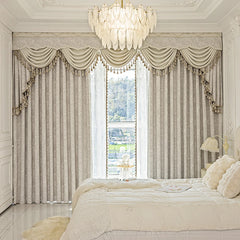 Beige Jacquard Vorhänge – Chenille Design für Villen