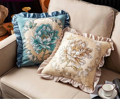 Bestickter Kissenbezug – Blumenmotiv – 48x48cm