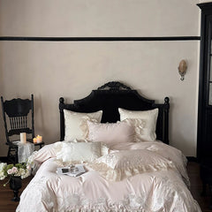 Edles Bettwäsche-Set – Rosé Stickerei – Mehrere Grössen