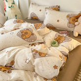 Ins Bären Bettbezug-Set – Koreanisch Florales Design – Queen Grösse