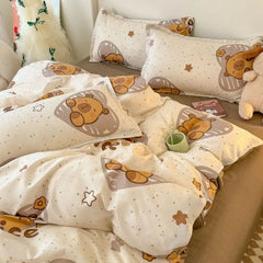 Ins Bären Bettbezug-Set – Koreanisch Florales Design – Queen Grösse