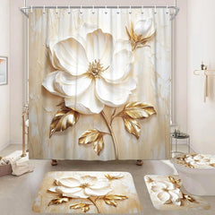 Moderner weisser und goldener Duschvorhang aus Polyester, 180x180 cm, minimalistisch für das Badezimmer