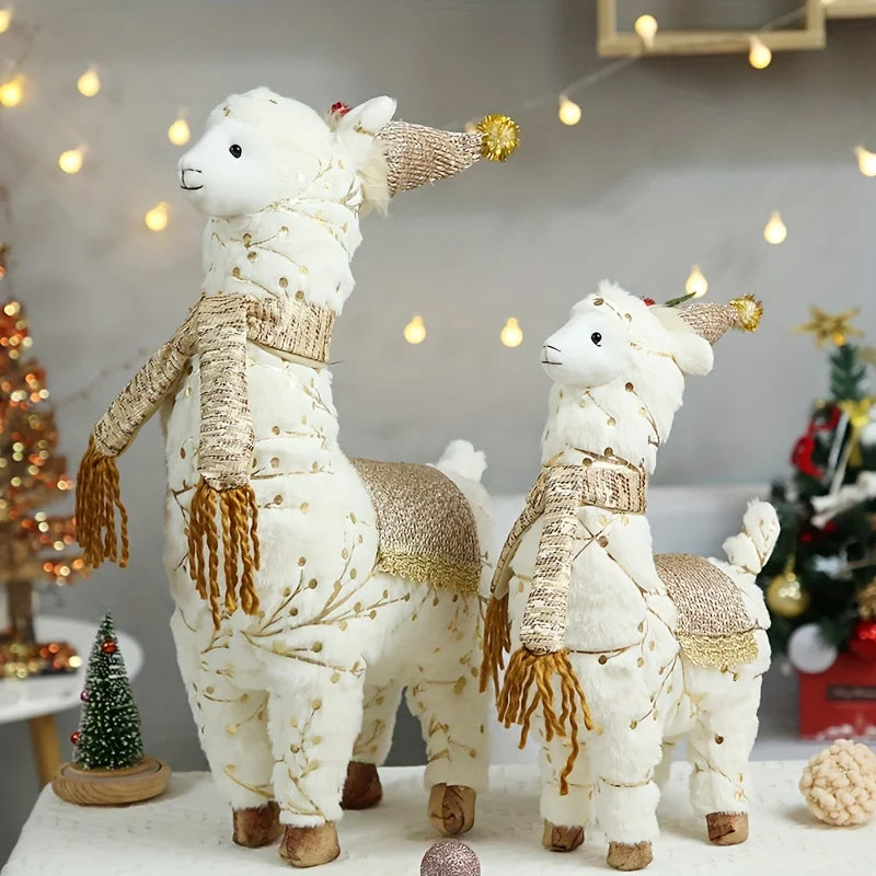 Niedliches 45cm mittleres Alpaka Weihnachtsfigur aus Textil in Weiss