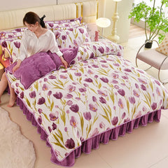 Floral Bettwäsche-Set aus Polyester in Farbe Bainianhaohe, Grösse 200x230cm Bezug 4 Teile mit flachem Bettlaken