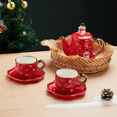 Keramik Weihnachts-Teeservice – Edles Design – 2 Tassen Set