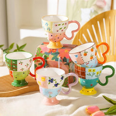 Niedliche Keramiktasse – Handbemaltes Relief – 400ml