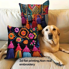 Boho Osterkissenbezüge – Leinen mit Quasten – 4er-Set