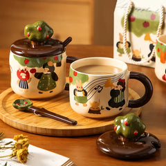 Retro Apfelbaum Tasse – Keramik mit Deckel – Zuhause