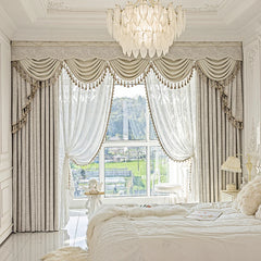 Beige Jacquard Vorhänge – Chenille Design für Villen