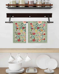 Sage Green Floral Geschirrtücher - Mikrofaser 40x60cm