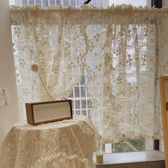 Beige Stickerei-Spitzenvorhänge – Pastoral-Stil – Verschiedene Grössen