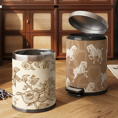 Moderner 14L Abfalleimer aus Edelstahl und Leder in Grau