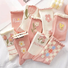 Socken Blumenmuster – Rüschendesign – 9er Set