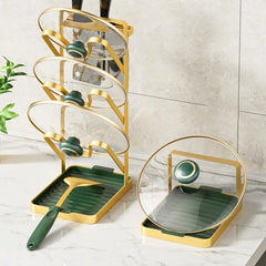 Topfdeckelhalter – Karbonstahl & Gold – Platzsparend