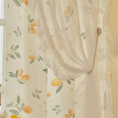 Transparente Spitzengardinen mit antikem Blumenmuster, Farbe: Blumen 1, Grösse: 1St-W100xH150cm, im Vintage-Stil