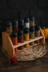 Gewürzregal Set – Modern Glas mit Holzständer – 8-12 Teile Küchenorganisator