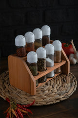 Gewürzregal Set – Modern Glas mit Holzständer – 8-12 Teile Küchenorganisator